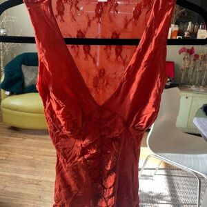 Cache Red/ Orange Lace-Front Tank Top